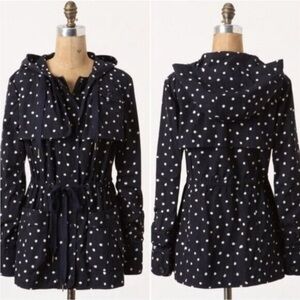 Anthropologie Navy and White Daughters of the Liberation Rain Dotted Anorak